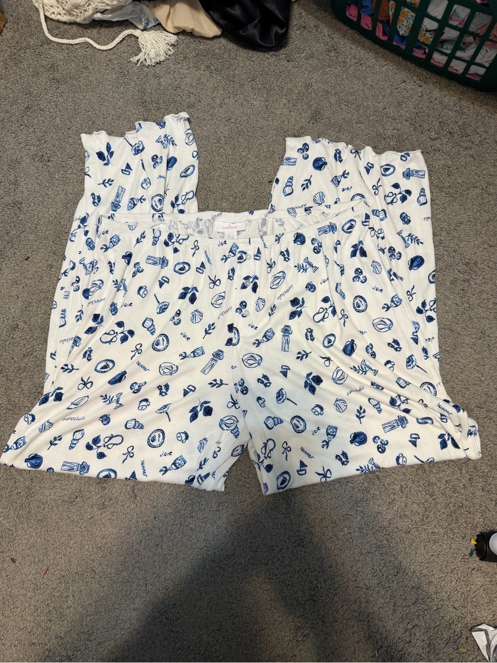 Colsie White Pajama Bottoms with Navy Blue Print